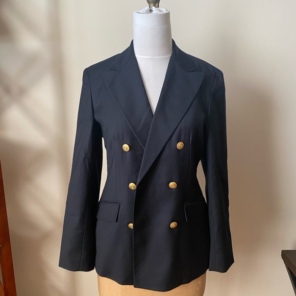 Brooks Brothers Double Breasted Navy Wool Blazer with Gold Tone Buttons - Size 4 - Picture 2 of 10